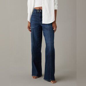 American Eagle Super High Rise Baggy Wide Leg Blue Jeans Size 12